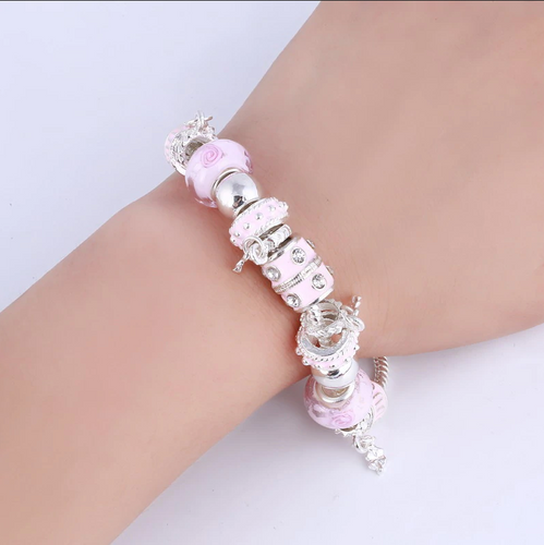 Braccialetto colore Argento con dettagli rosa
